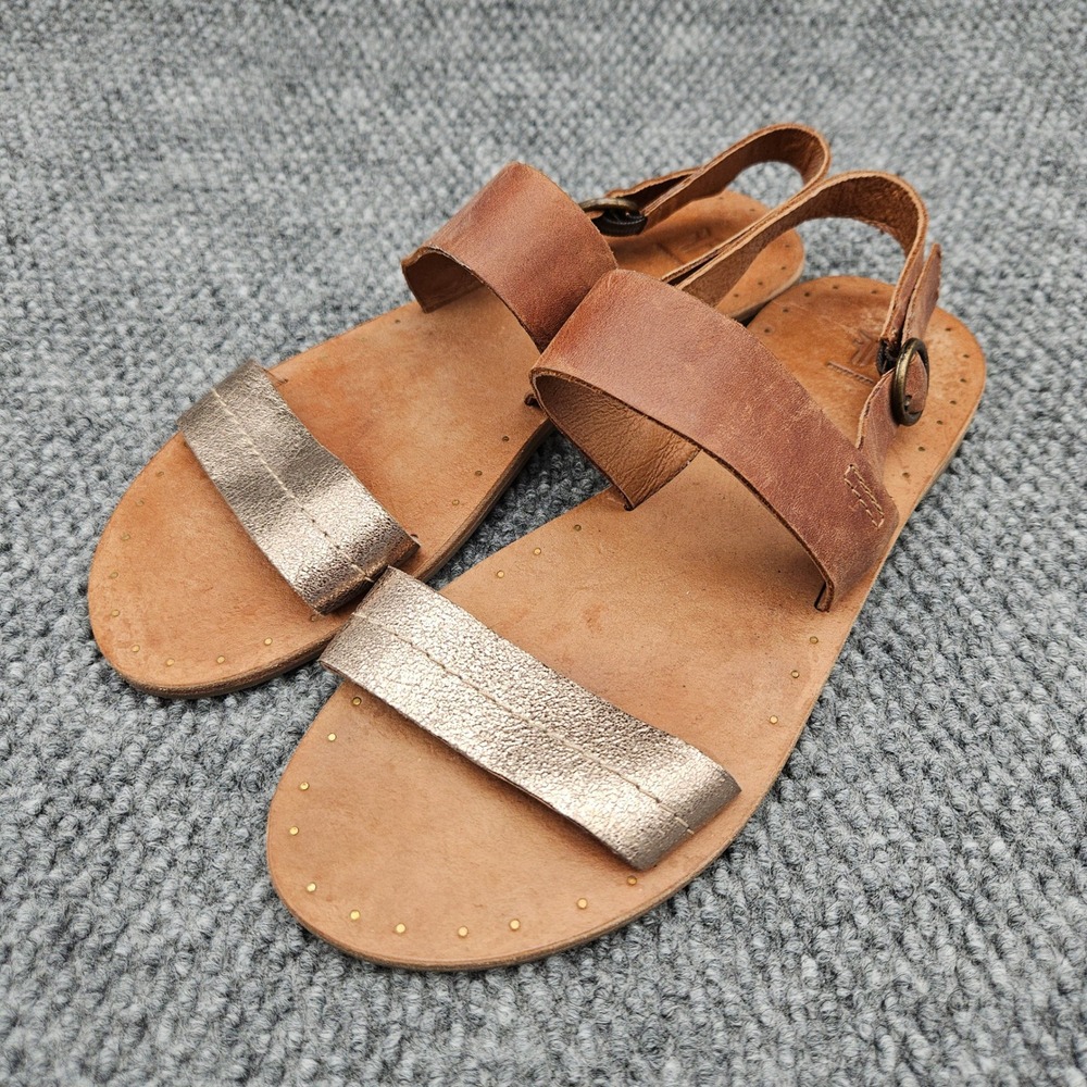 Frye Alley 2 (Women's 9) Brown Metallic Gold Leather Slingback Flat Sandals Boho